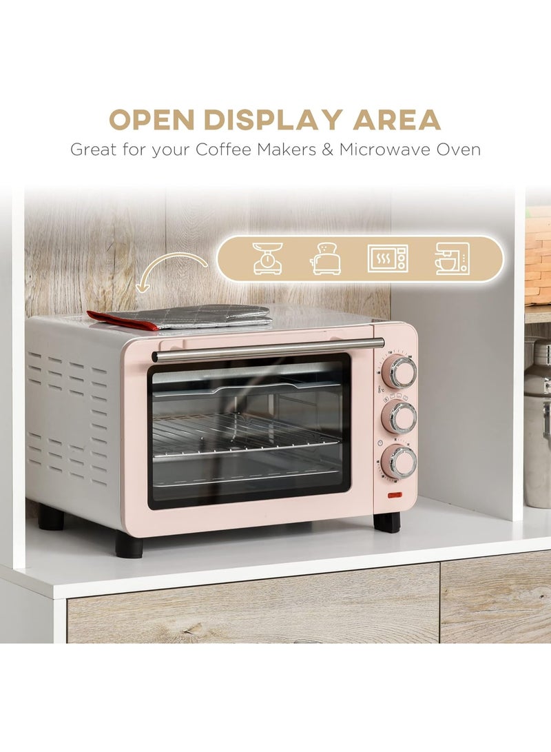 وحدة دولاب تخزين جانبية للمطبخ مع سطح منضدة ورفوف قابلة للتعديل وأدراج لغرفة المعيشة والطعام من هومكوم، معدن خشبي هندسي، أبيض - Image 5